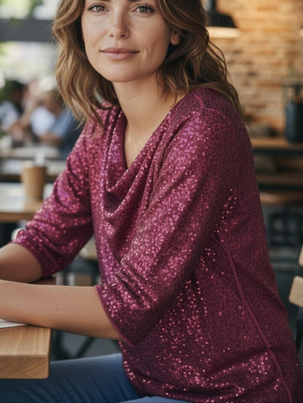 Elileen Fisher Red Silk Sequined  Women's Blouse